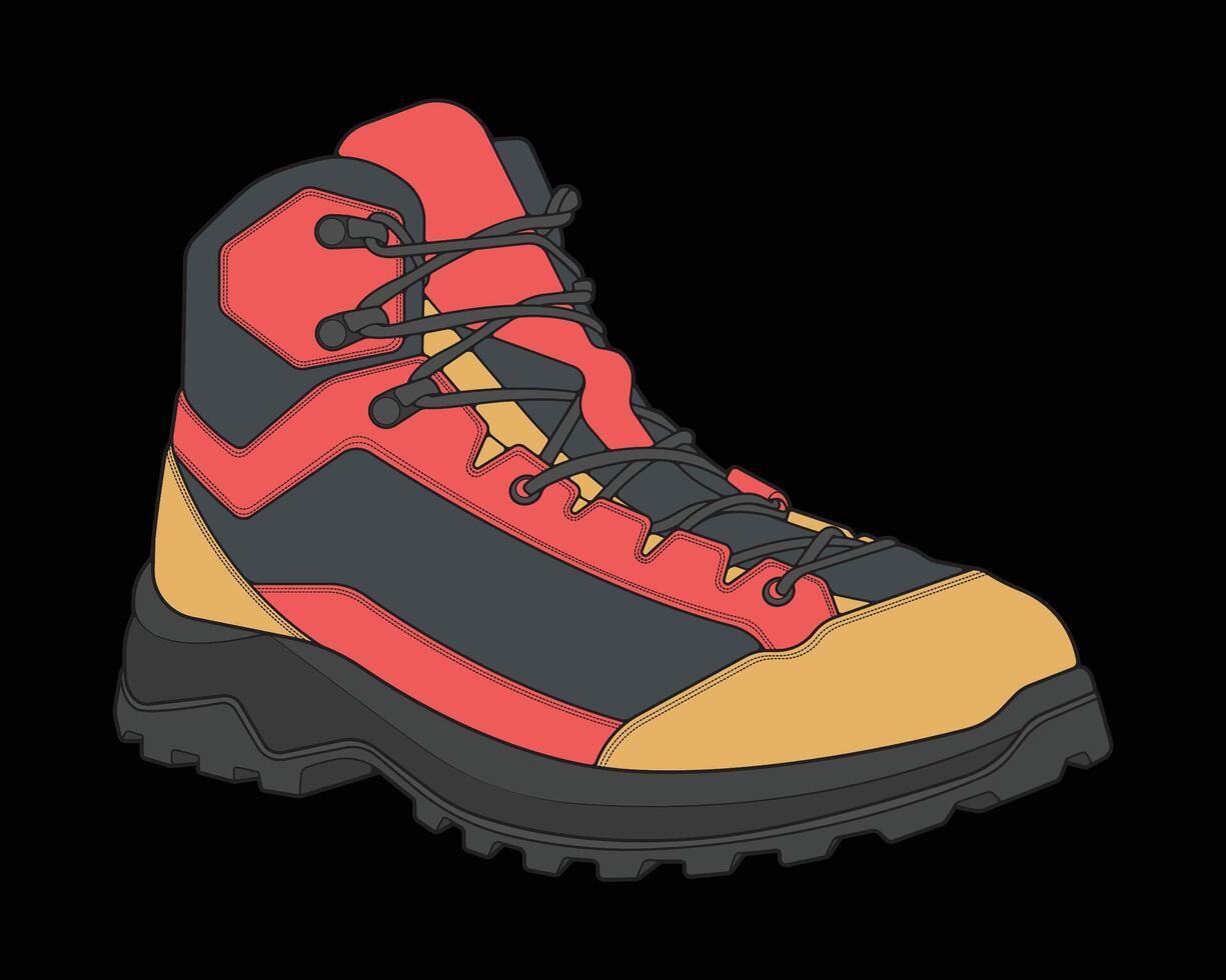 a red and black hiking boot vector