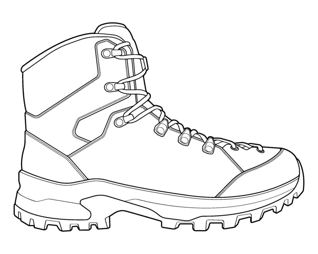 a black and white drawing of a hiking boot isolated. vector