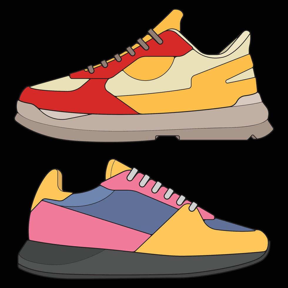 a pair of sneakers with different colors vector