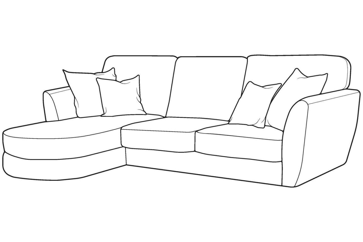 a line drawing of a couch with pillows vector