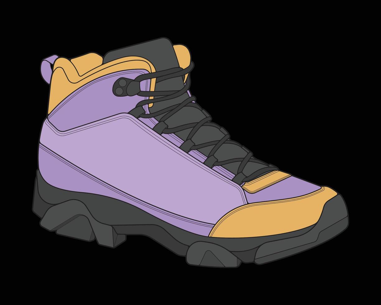 Trendy trekking shoes with flat sole and laces.flat hand draw illustration isolated on the white background vector