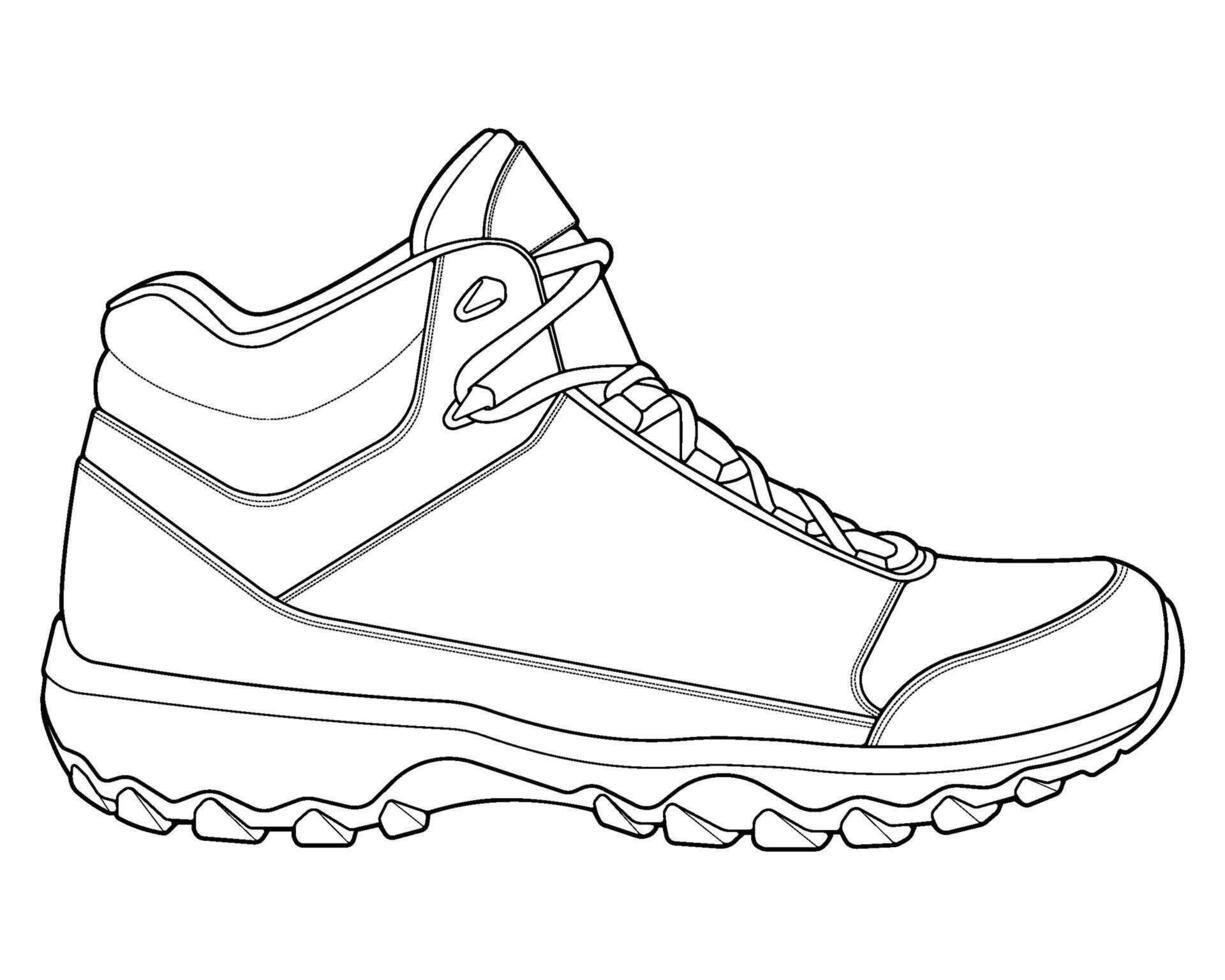 a black and white drawing of a hiking boot vector