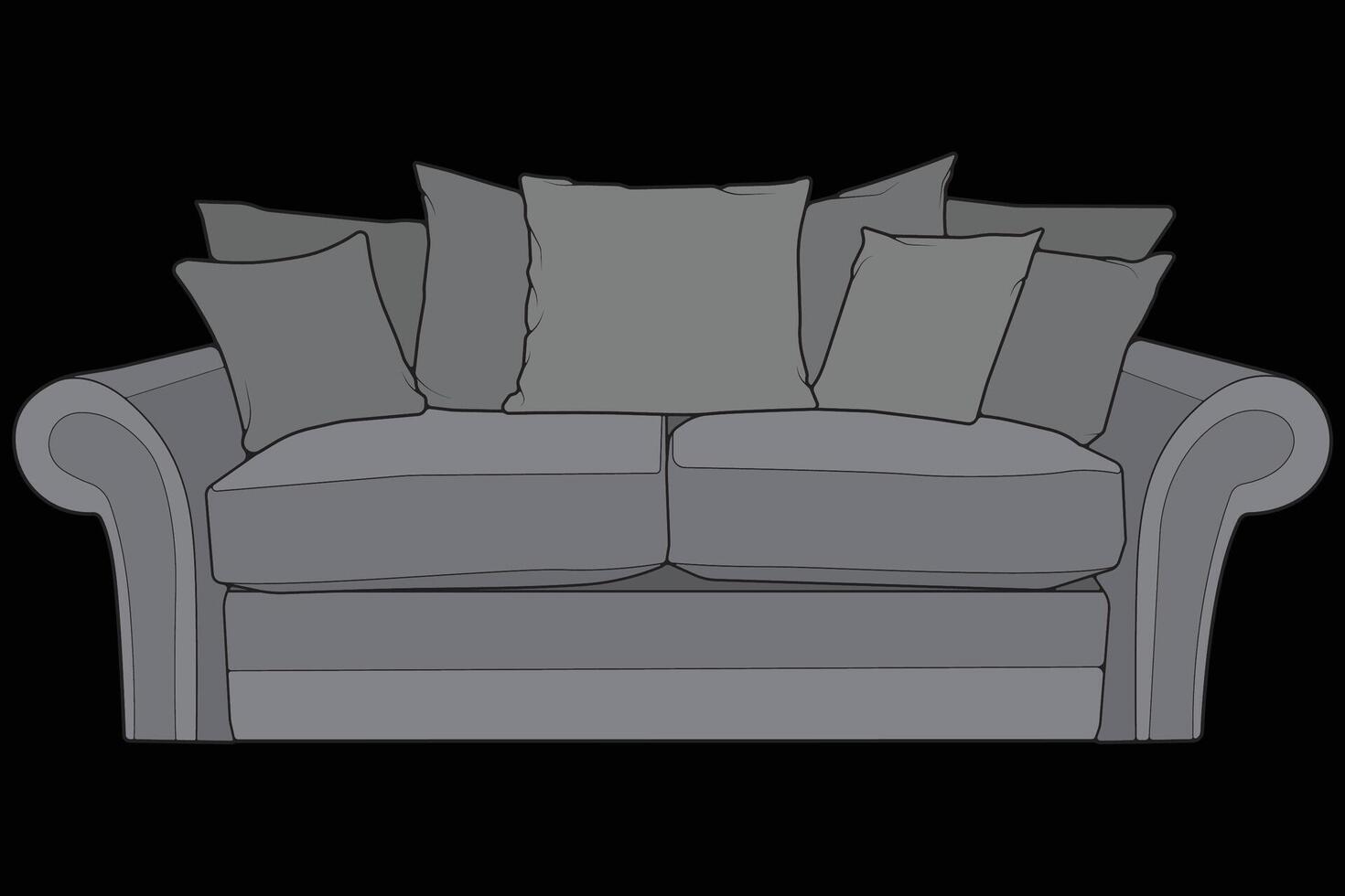 a grey couch with pillows on it vector