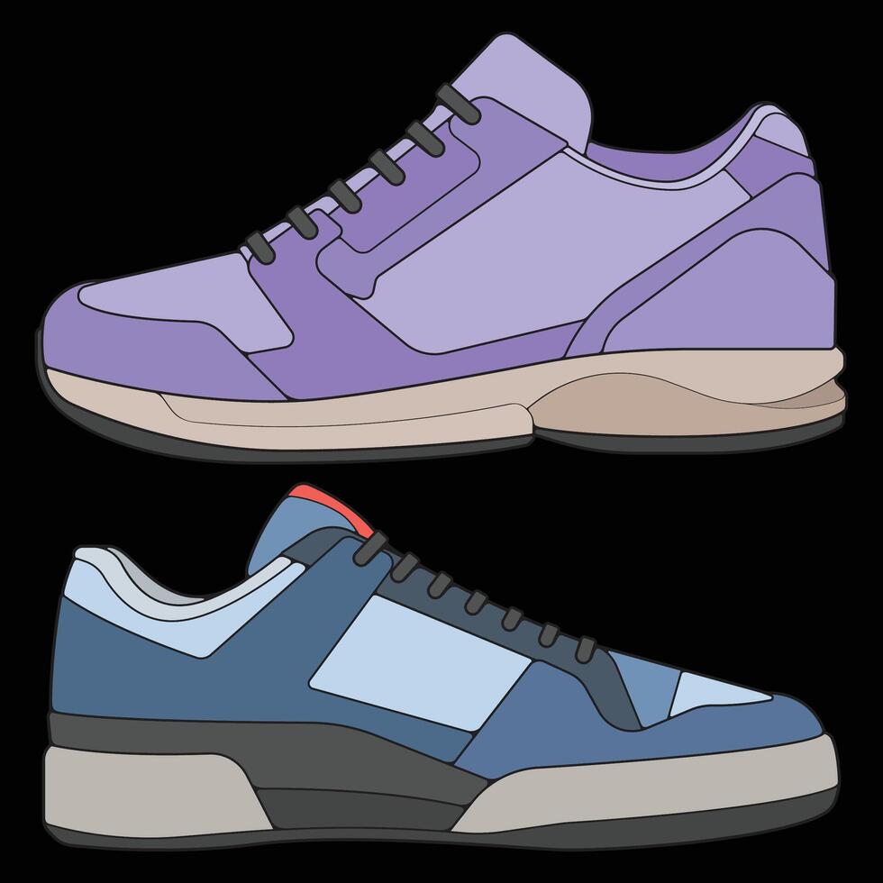 bundling two different colored sneakers on a black background vector