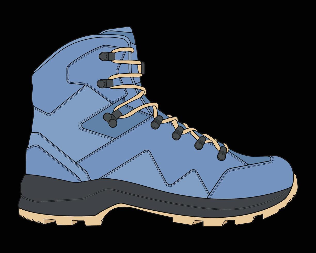 Trendy trekking shoes with flat sole and laces. flat hand draw illustration isolated on the white background vector