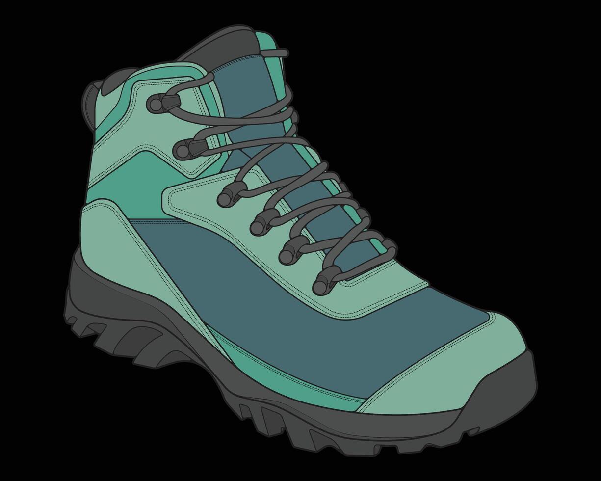 a green hiking boot with black laces vector