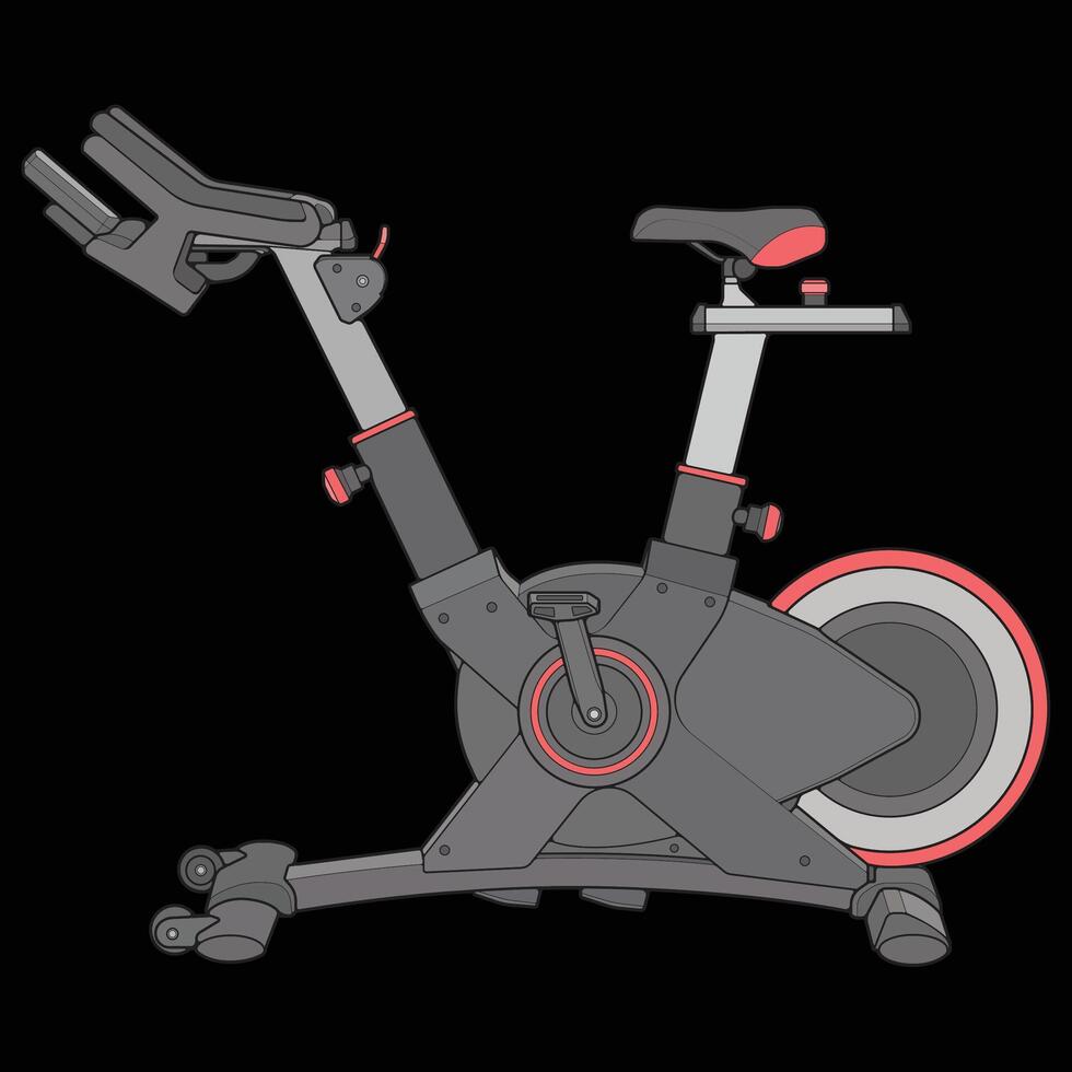 an indoor exercise bike with a red and black seat vector