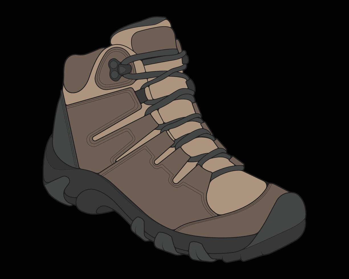 a brown hiking boot with black laces vector