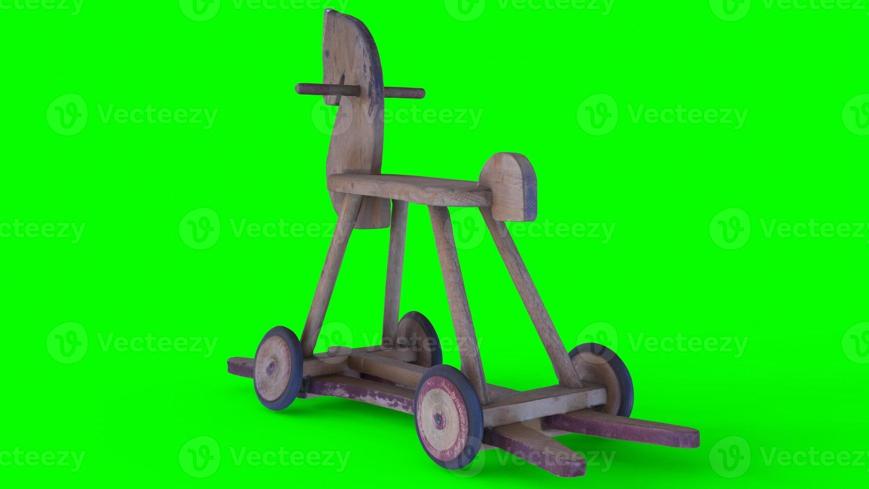 wooden horse with wheels with green background photo