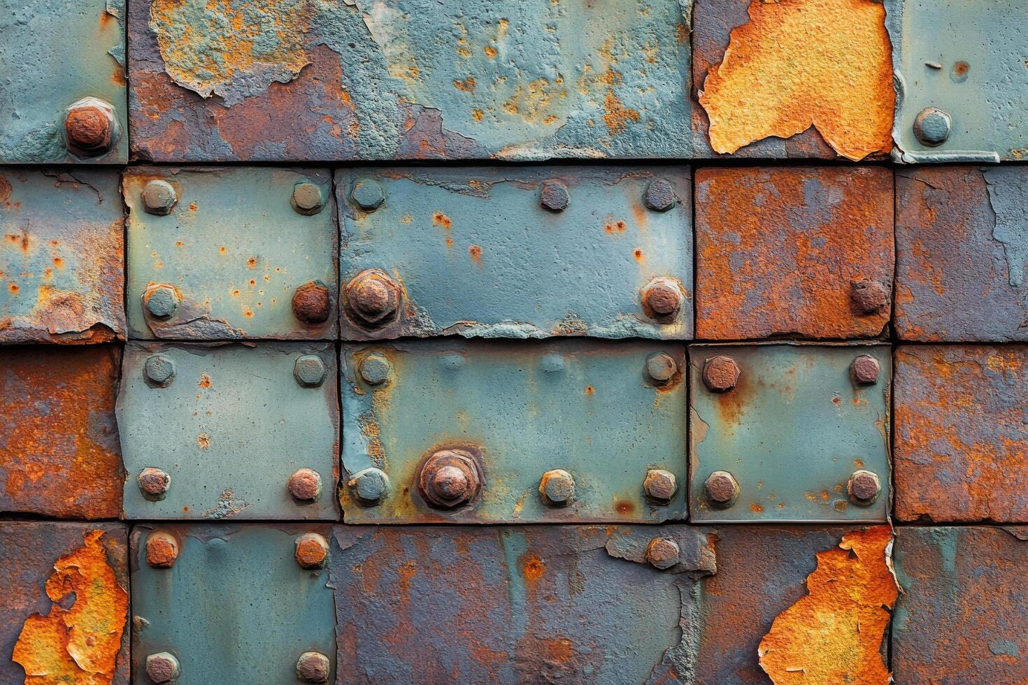 Rustic metal texture showing a mixture of rust and dark hues in a contemporary setting of layered panels photo