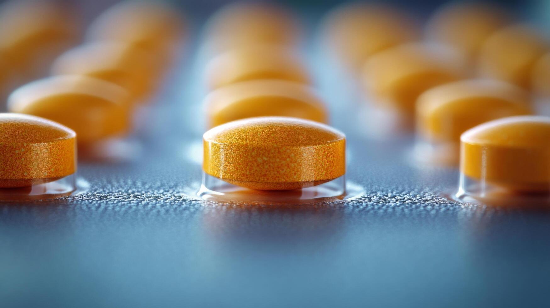 Close-up view of orange tablets arranged on a surface with a blurred background photo
