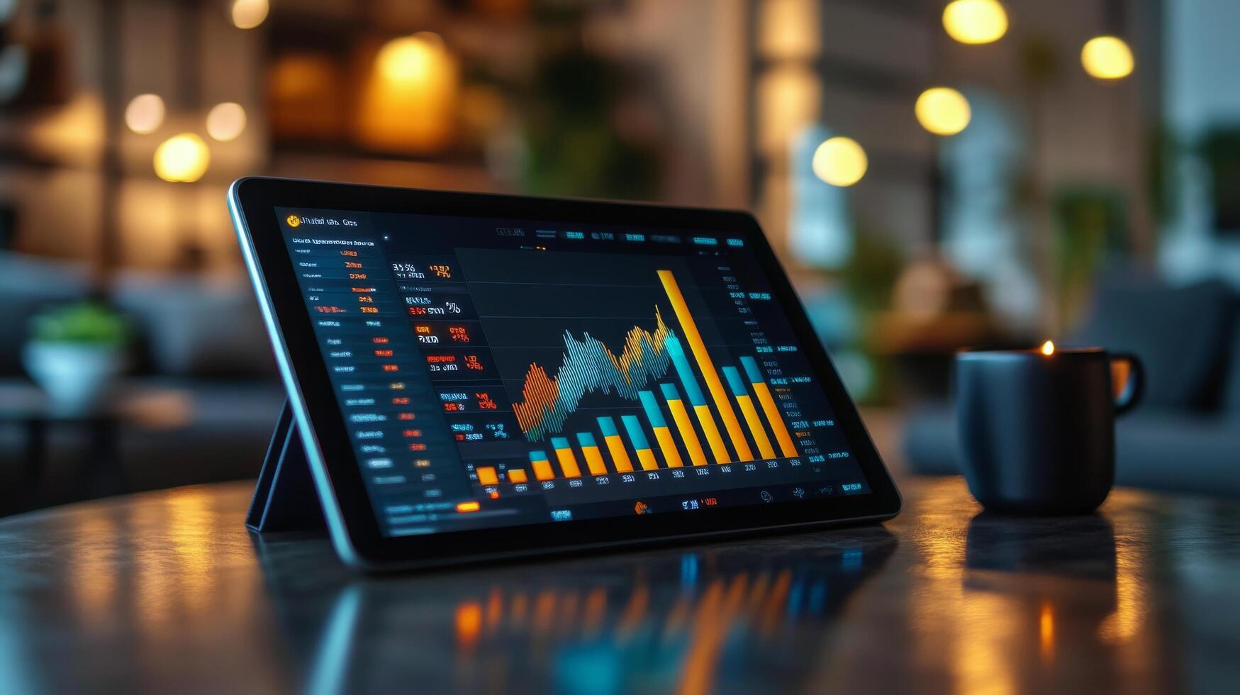 Digital trading display showcases market trends at night in a vibrant city photo