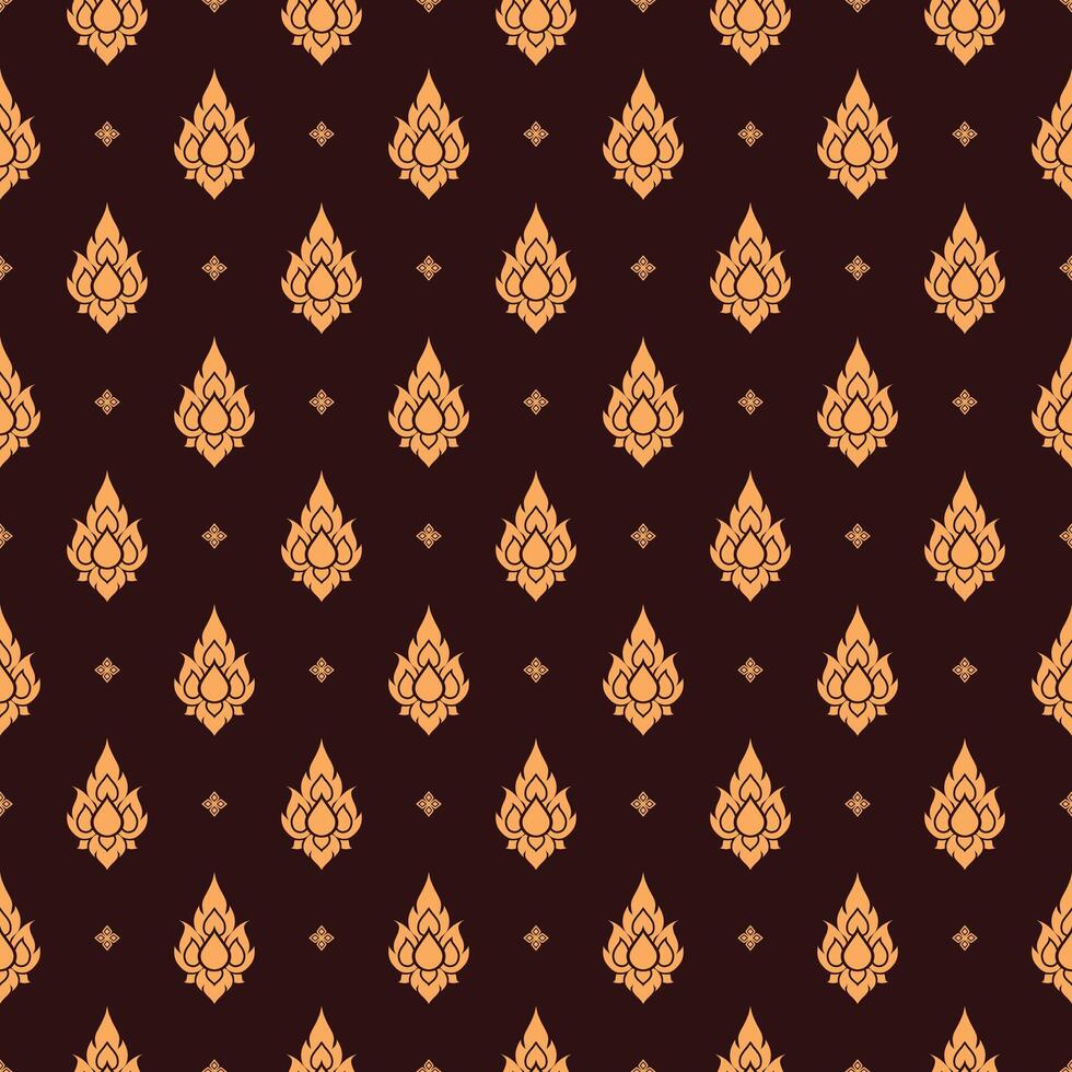 Thai classical diamond-shaped golden floral seamless pattern on dark brown background vector