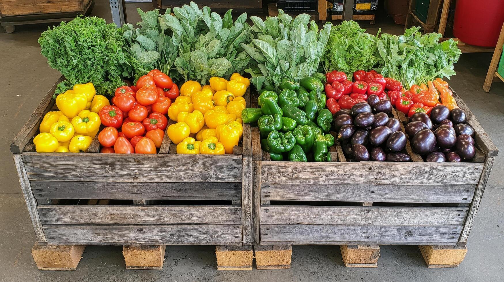 Vibrant display of fresh fruits and flowers in a rustic market setting photo