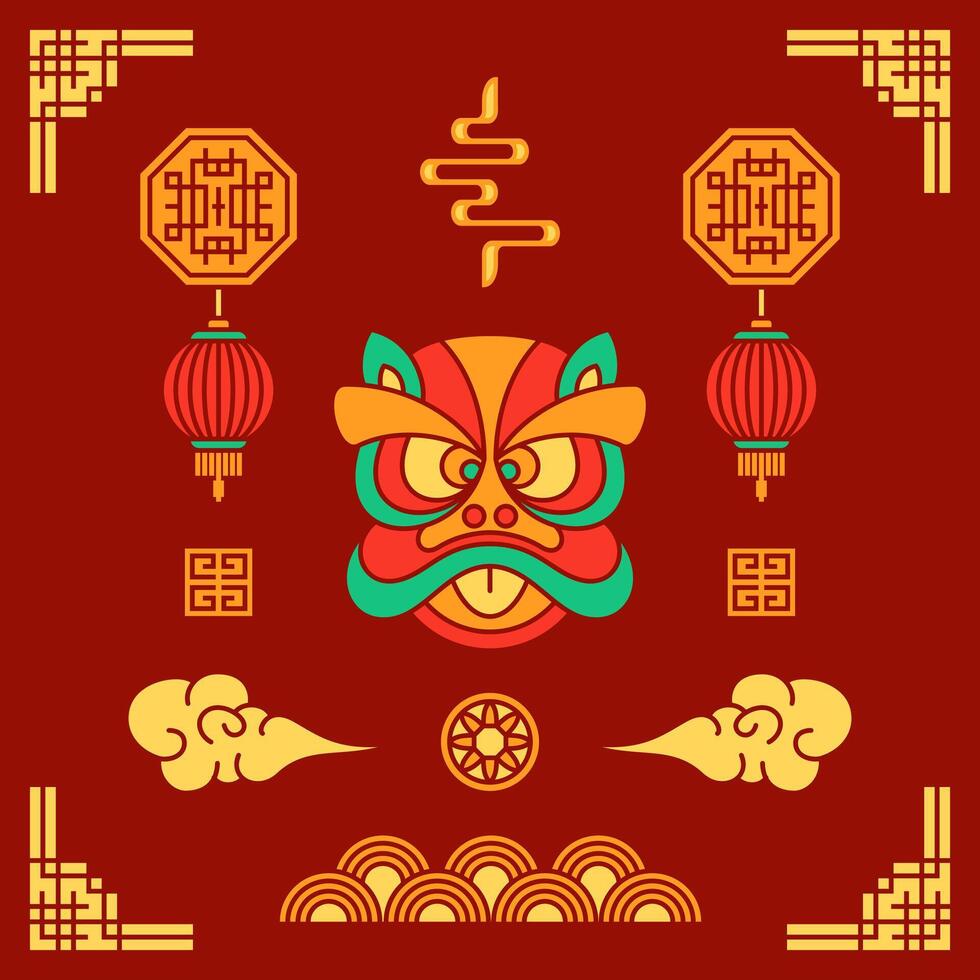 Set of Chinese New Year Element on Flat Design vector