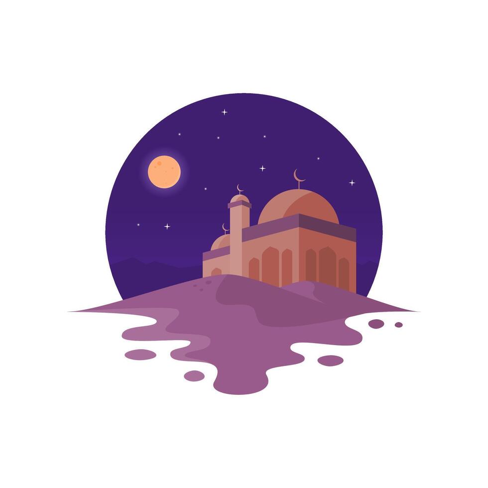 Mosque on Desert at The Night View for Islamic Theme vector