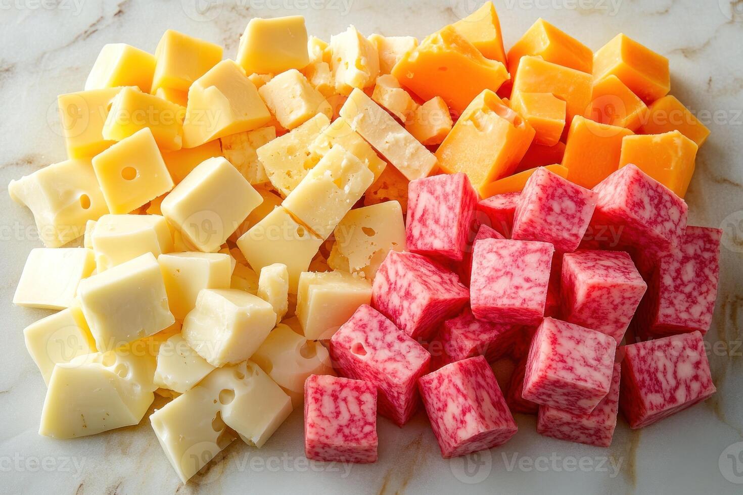 Cubes of Cheddar, Swiss, and Red Wine Cheddar Cheese photo