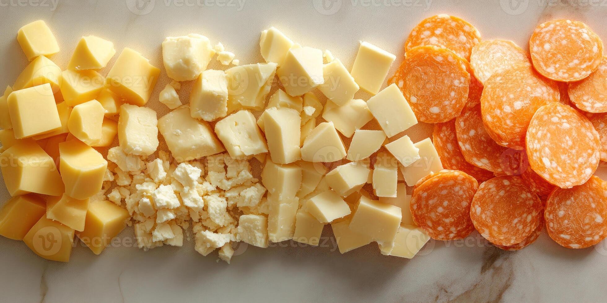Assorted Cheese and Salami Slices on a Marble Countertop photo