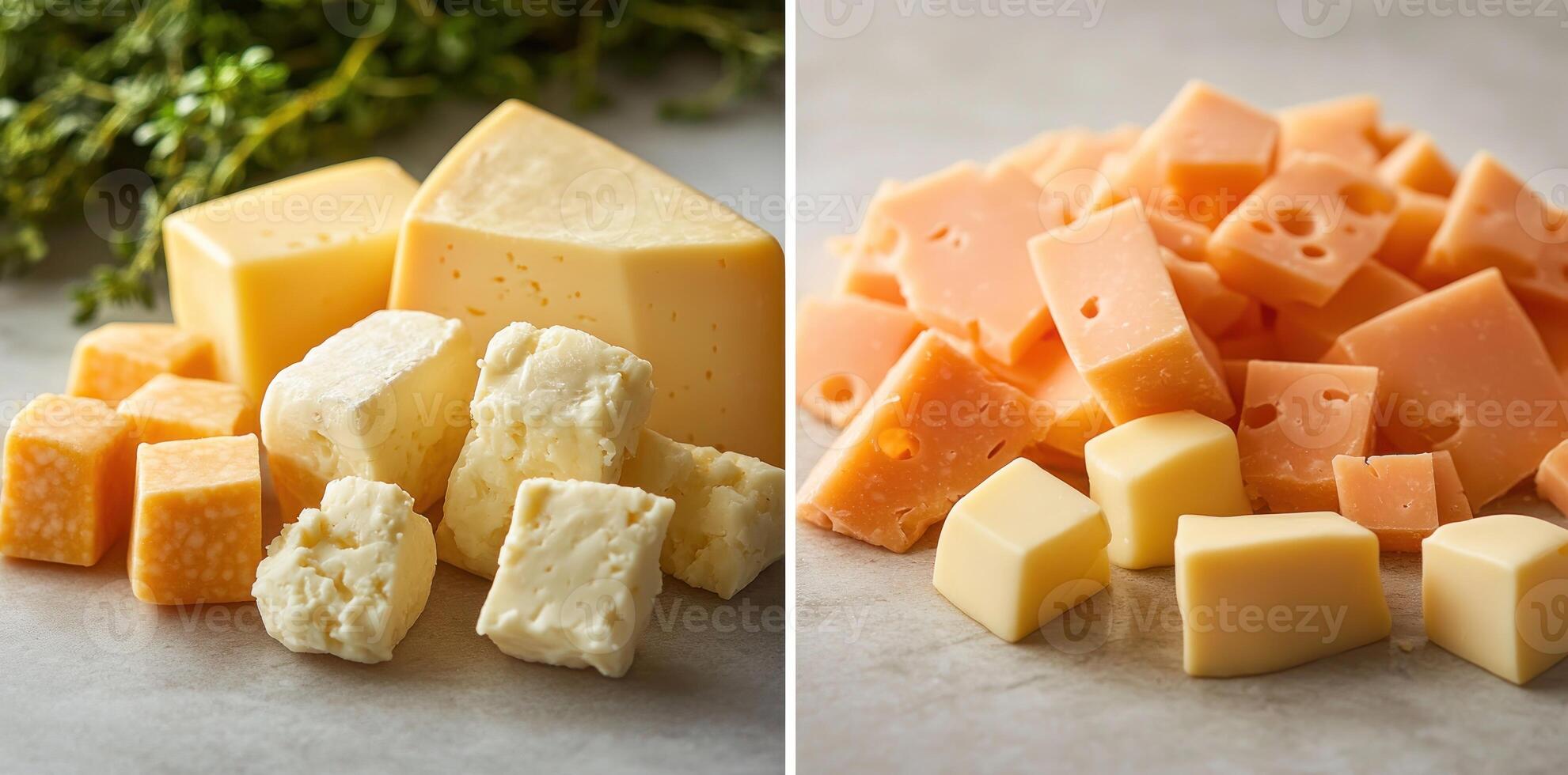 Assortment of Cubed and Wedge-Shaped Cheeses photo