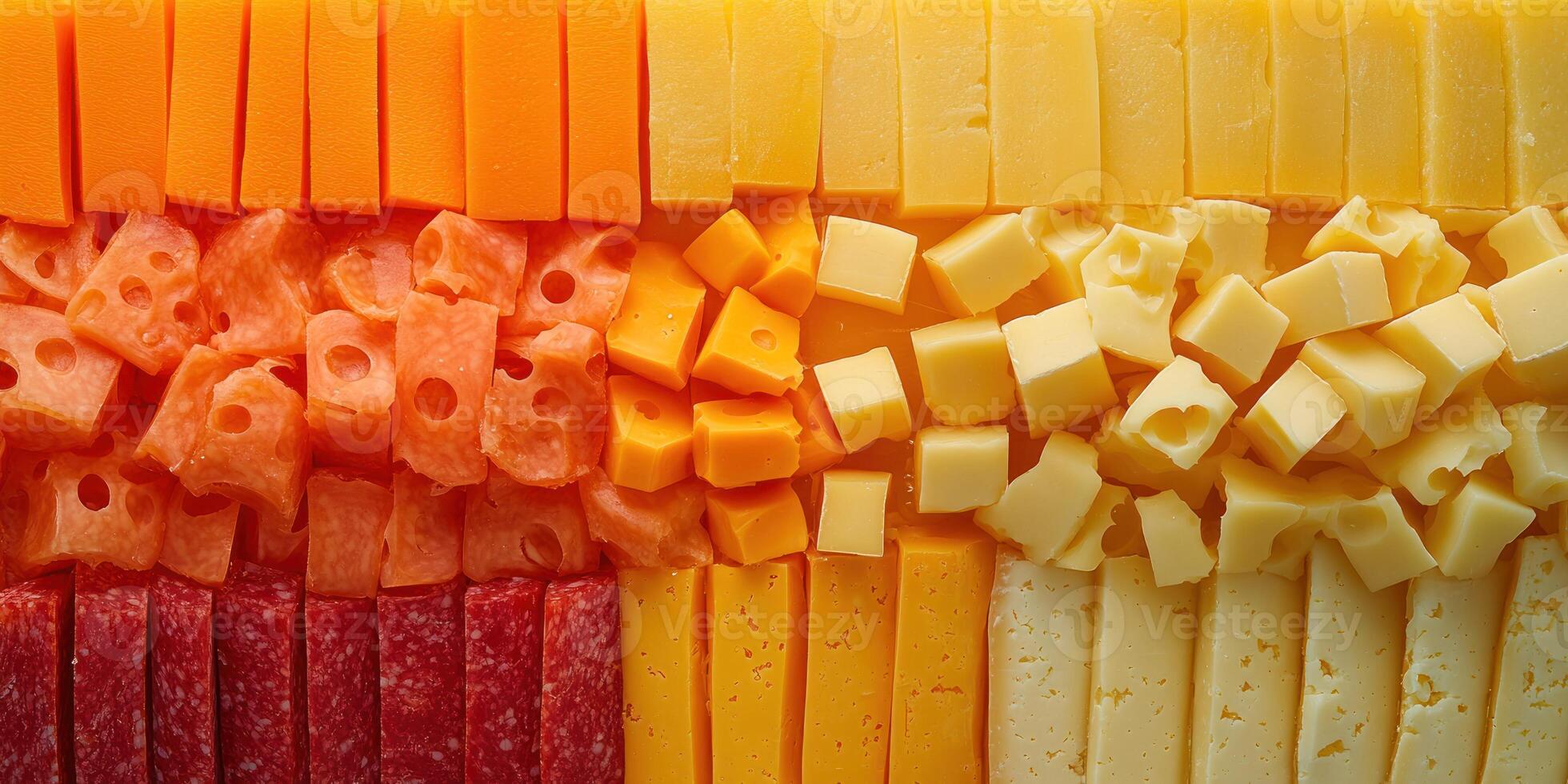 Close-up of Sliced and Cubed Cheeses and Salami photo