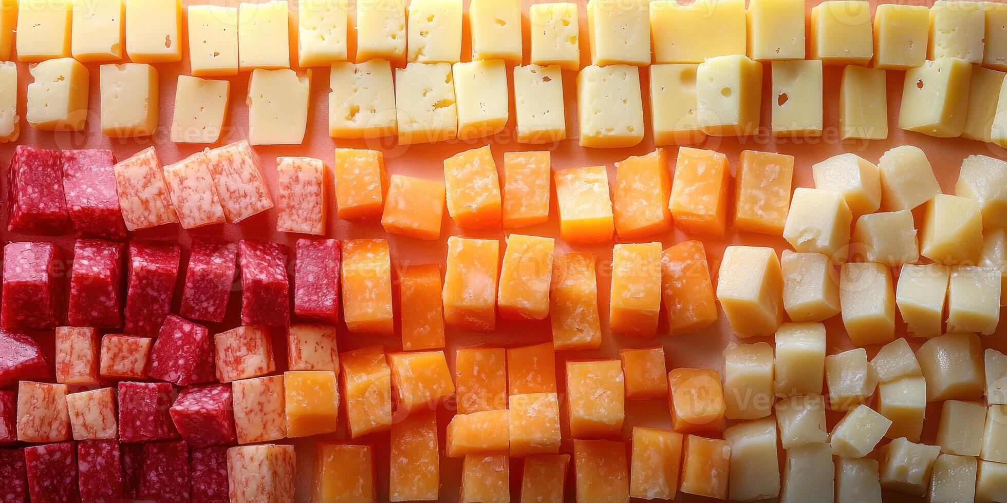 Assorted Cubes of Salami and Cheese on Orange Surface photo