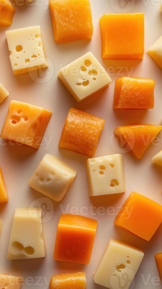 Assortment of Square and Triangular Cheese Pieces photo