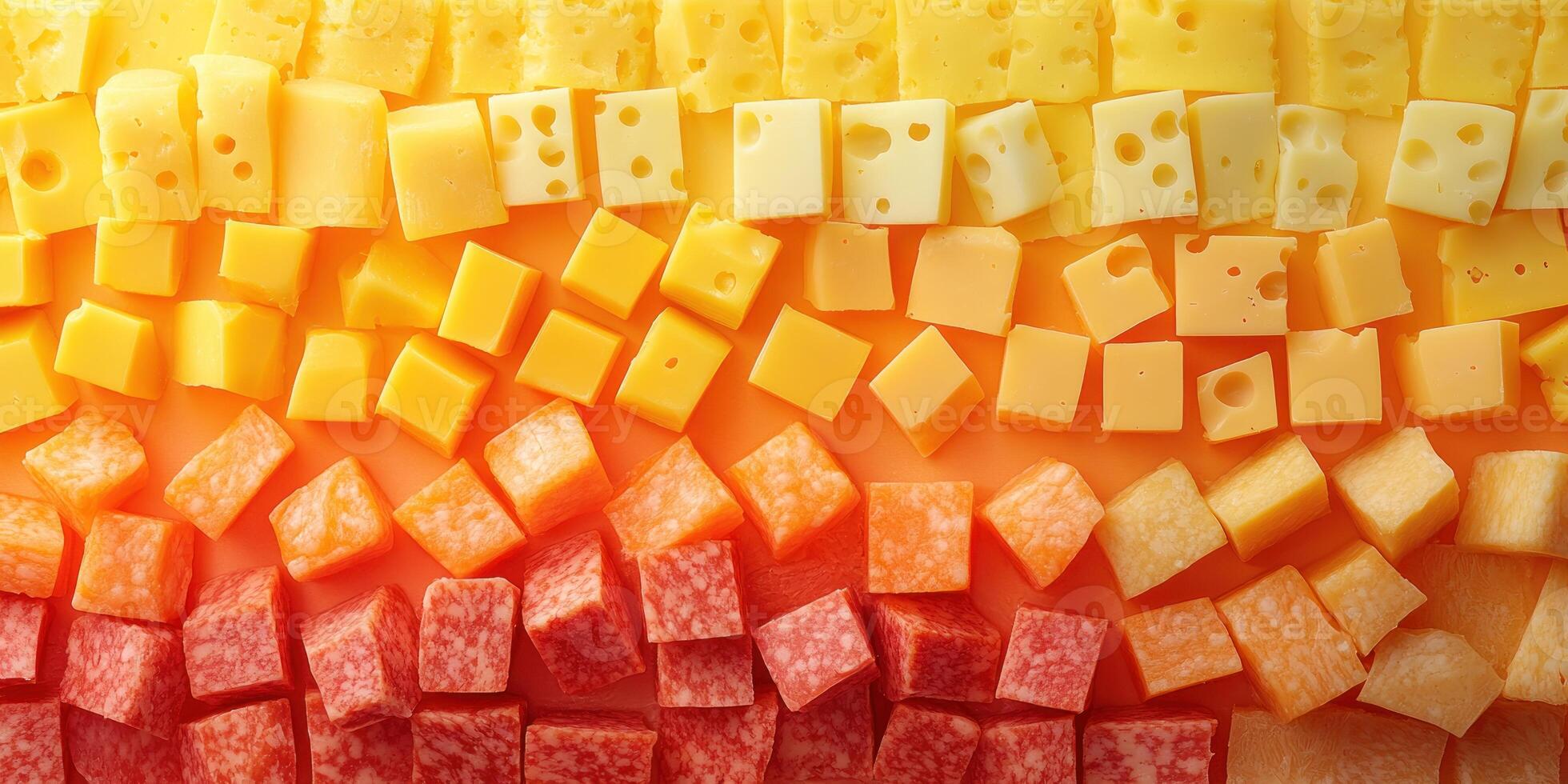 Close-up of Assorted Cubes of Yellow and Orange Cheese photo