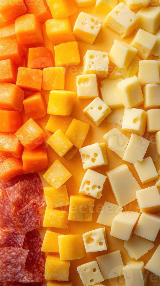 Cubes of Yellow and White Cheese with Salami photo