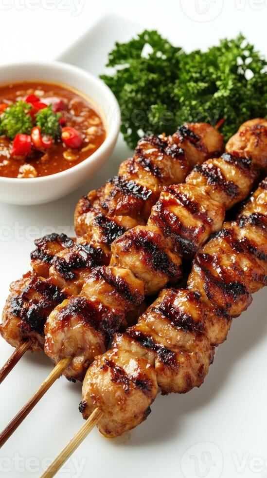 Grilled Chicken Skewers with Spicy Sauce and Parsley photo