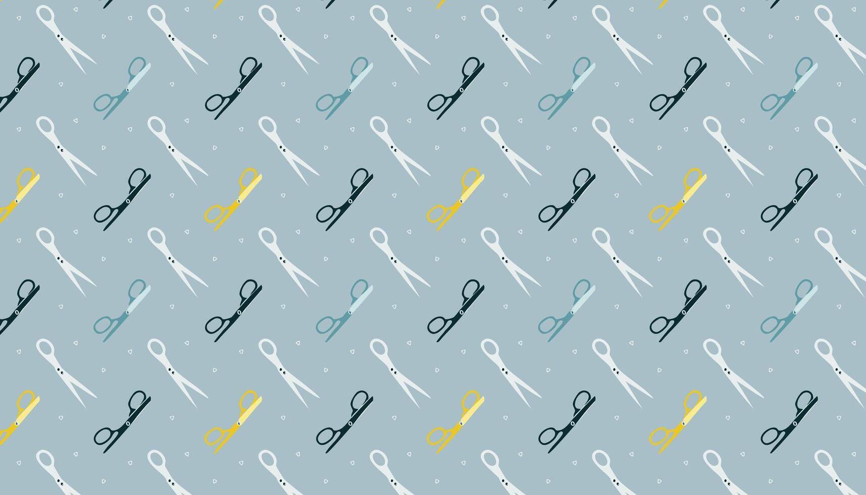 Pattern with multicolor scissors on blue background. illustration. vector