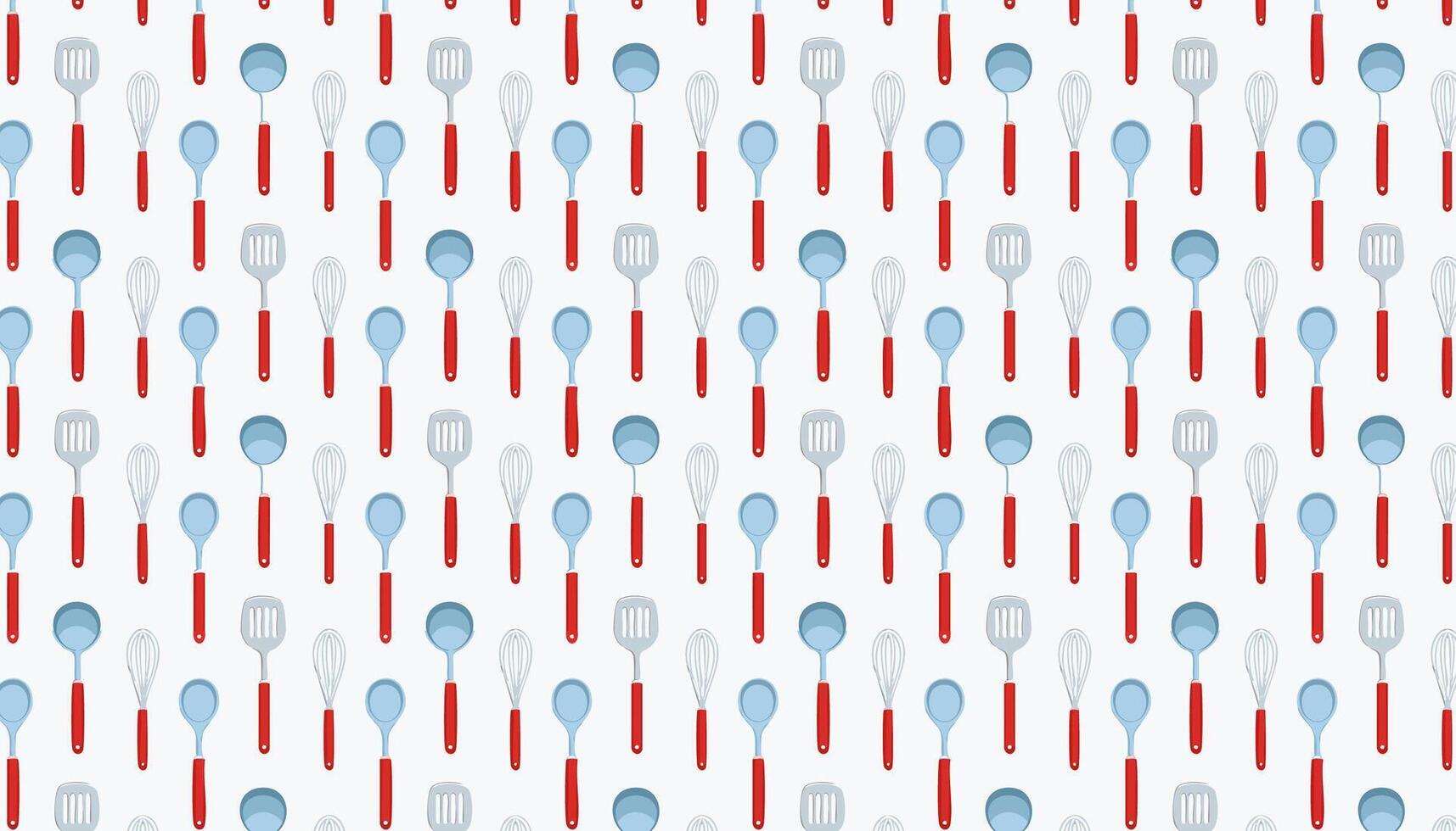 Pattern with red and blue kitchen utensils on white background vector