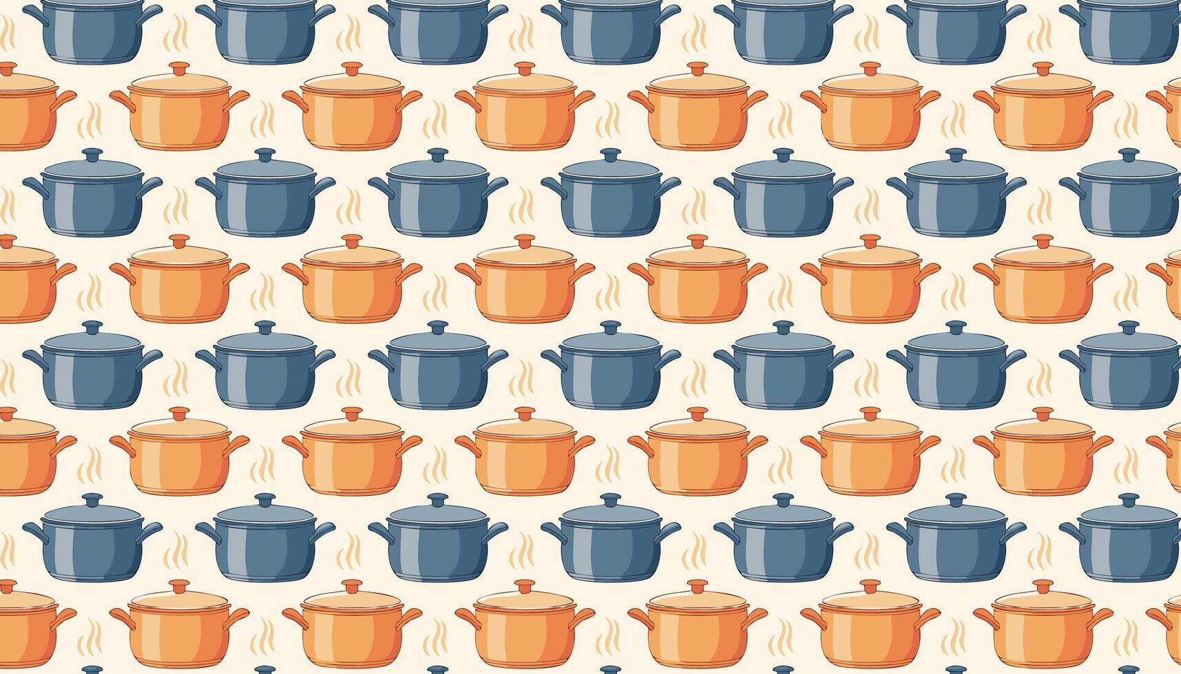 Pattern with stock pots and pans on a beige background vector