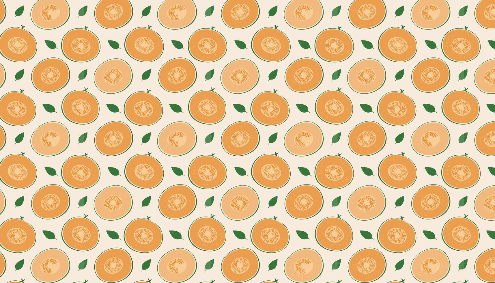 Seamless pattern with musk melon slices and leaves. illustration. vector