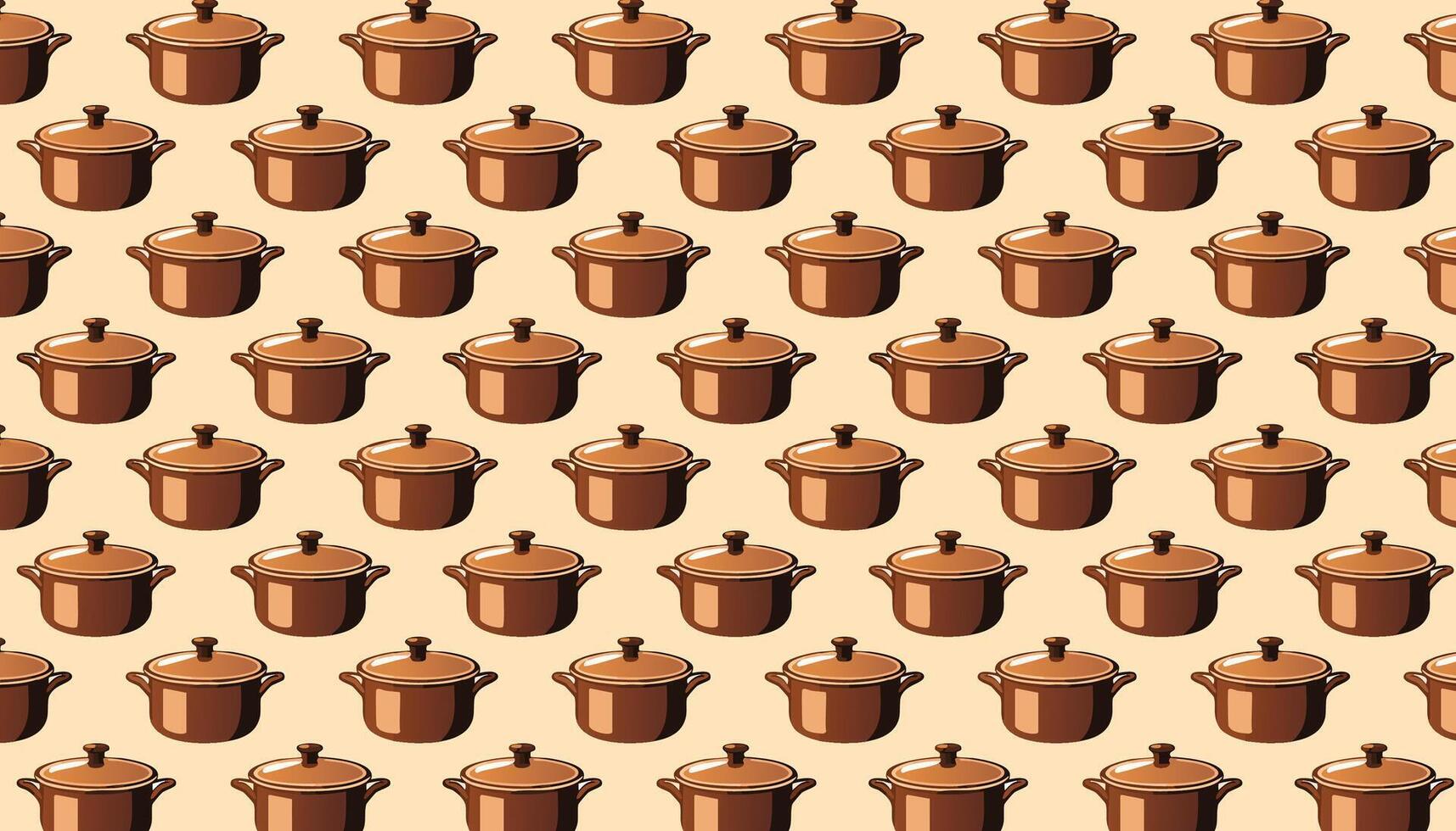 Pattern of brown dutch oven for roasts on a beige background. vector
