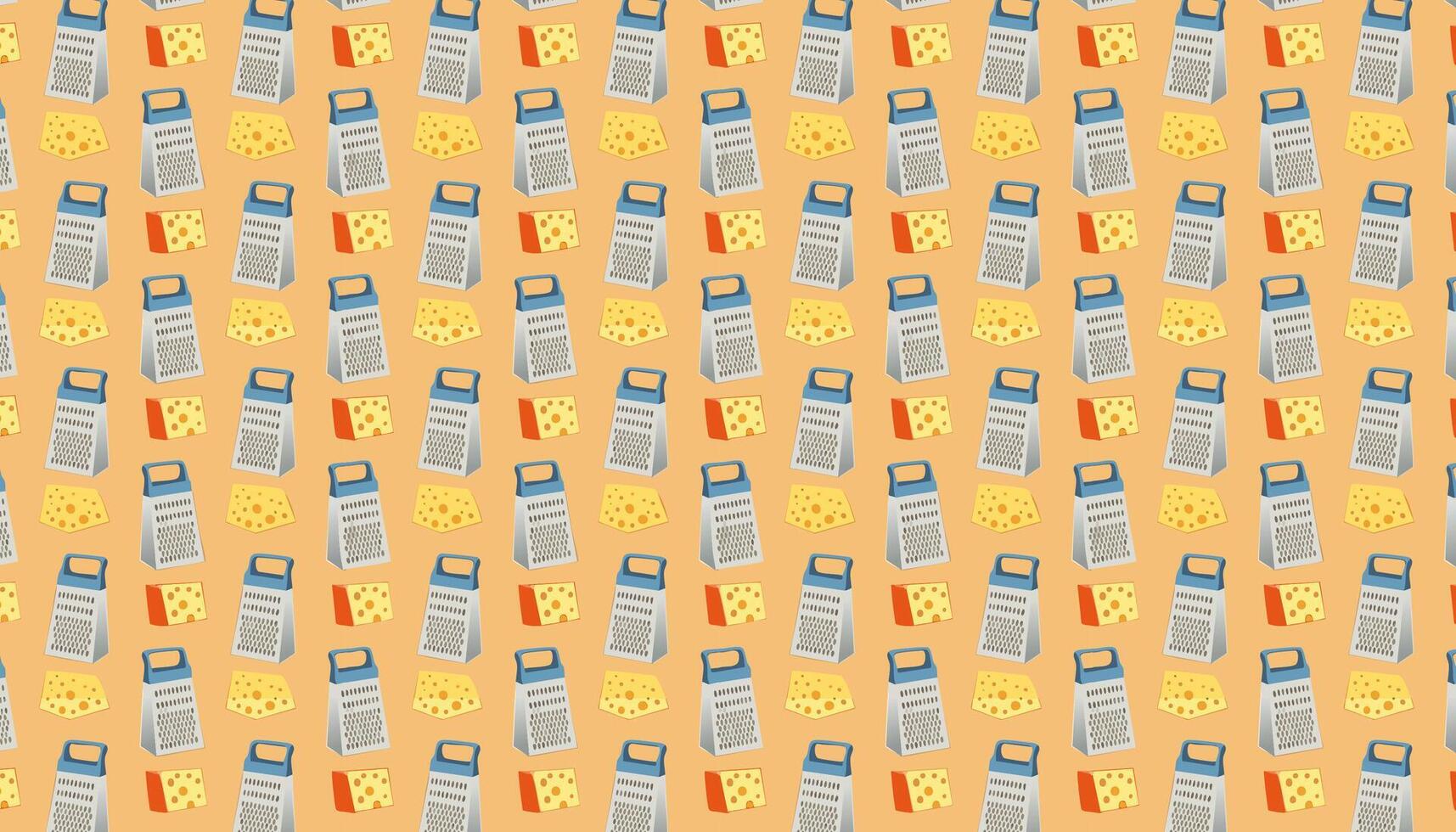 Pattern with cheese and vegetable grater on orange background. illustration. vector