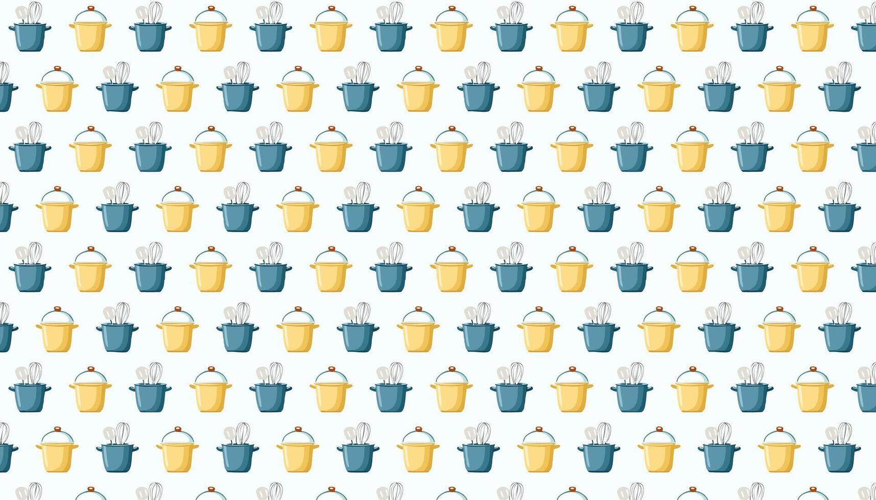 Pattern with hand drawn blue, yellow and red kitchen tools holder vector