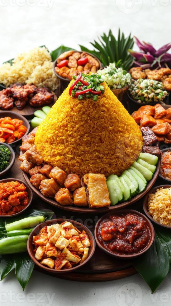 Tumpeng Indonesian Yellow Rice Conical Dish with Sides photo