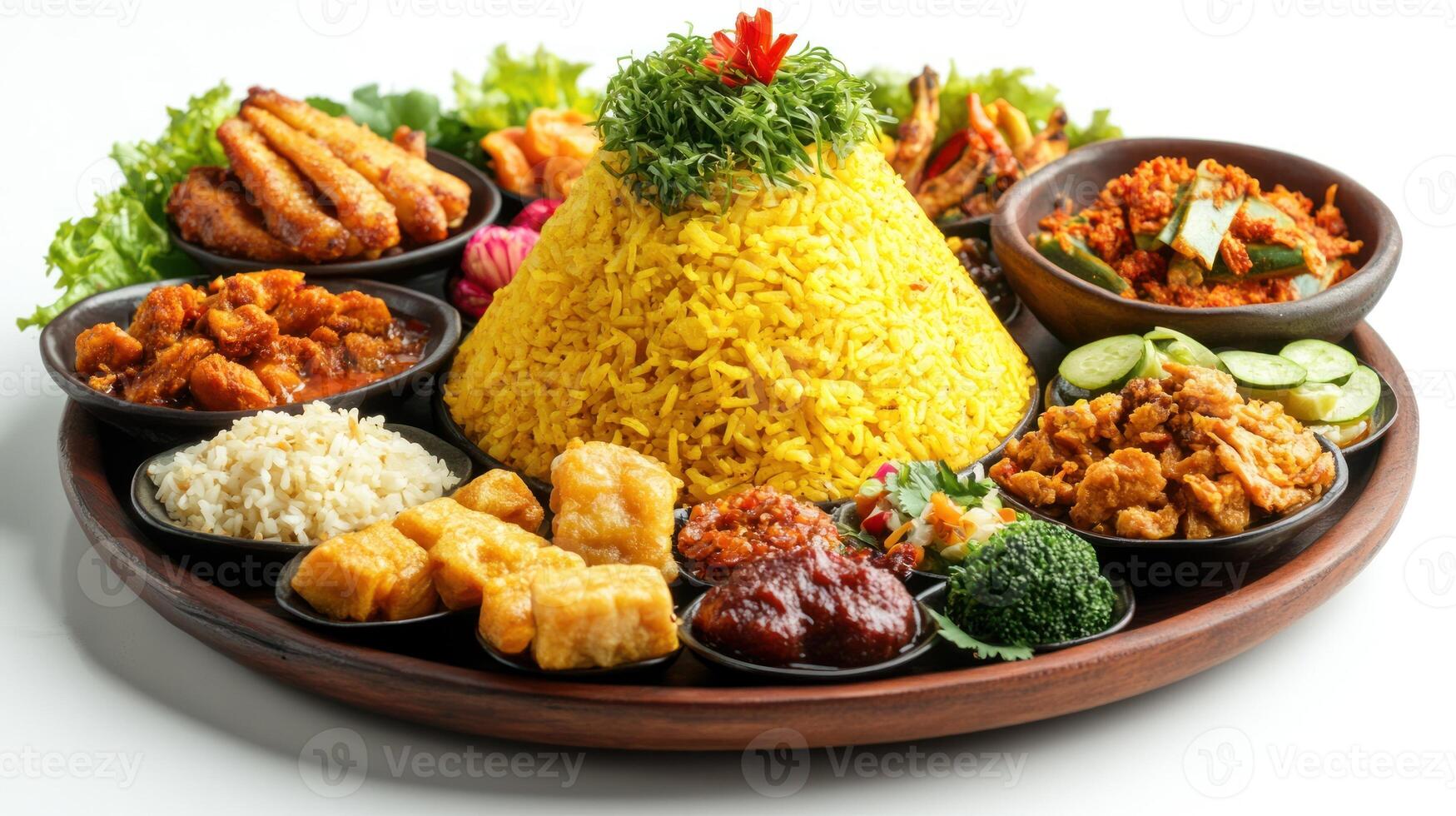 Indonesian Tumpeng Rice with Various Accompaniments photo
