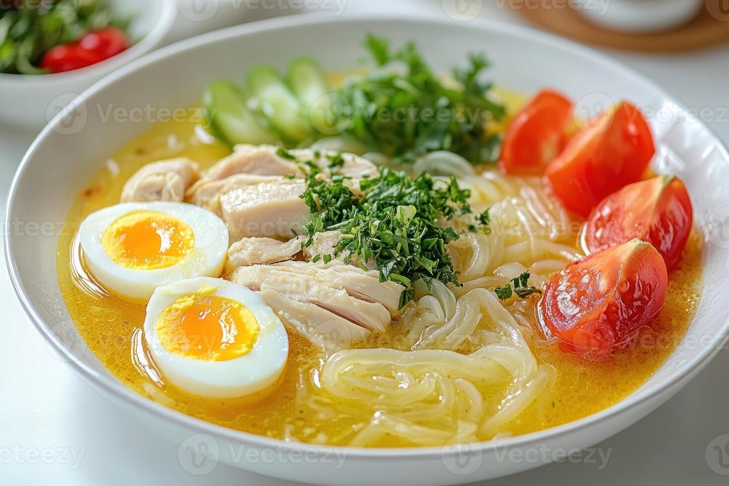 Chicken Noodle Soup with Egg, Tomato, and Cucumber photo