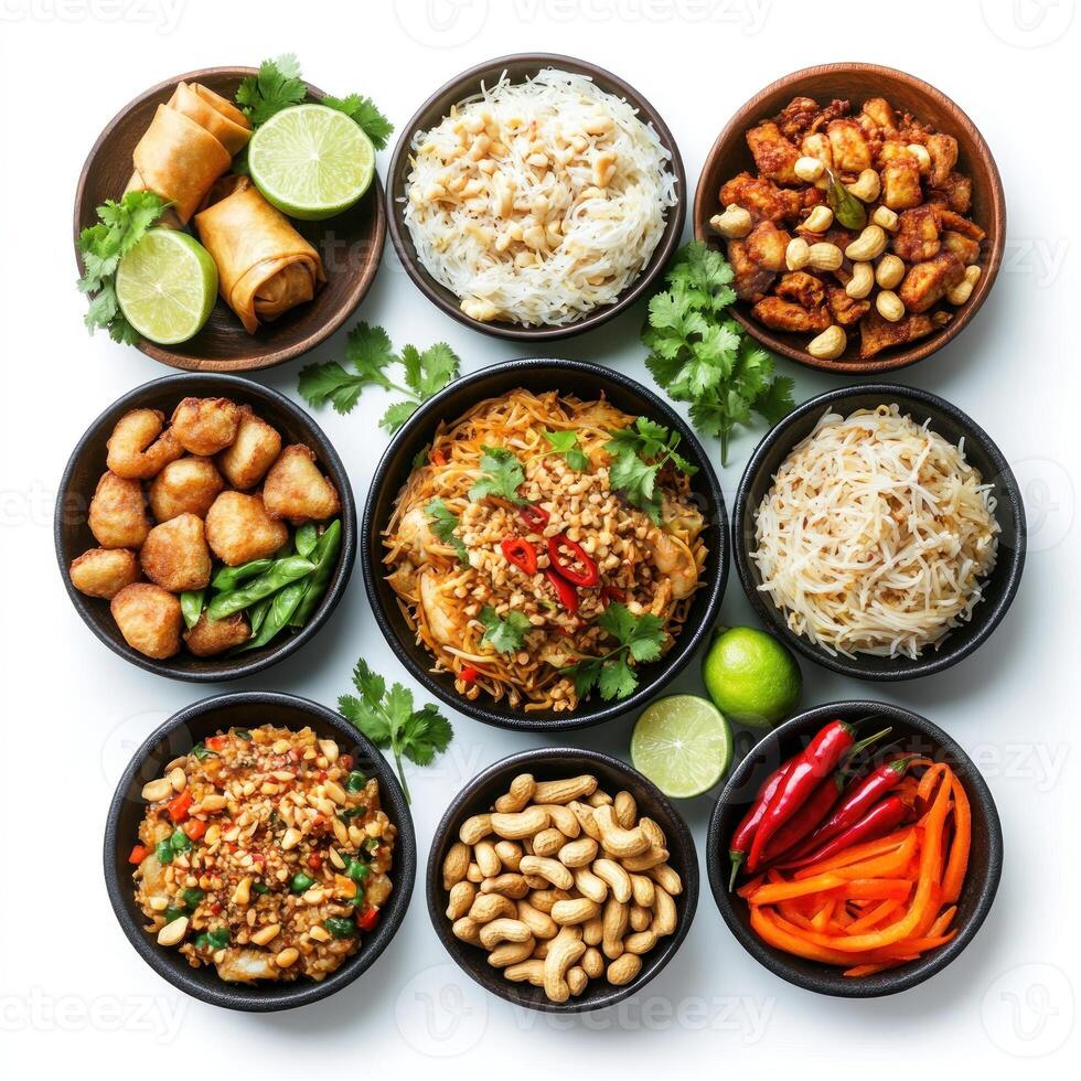 Assortment of Asian-Inspired Dishes in Bowls photo