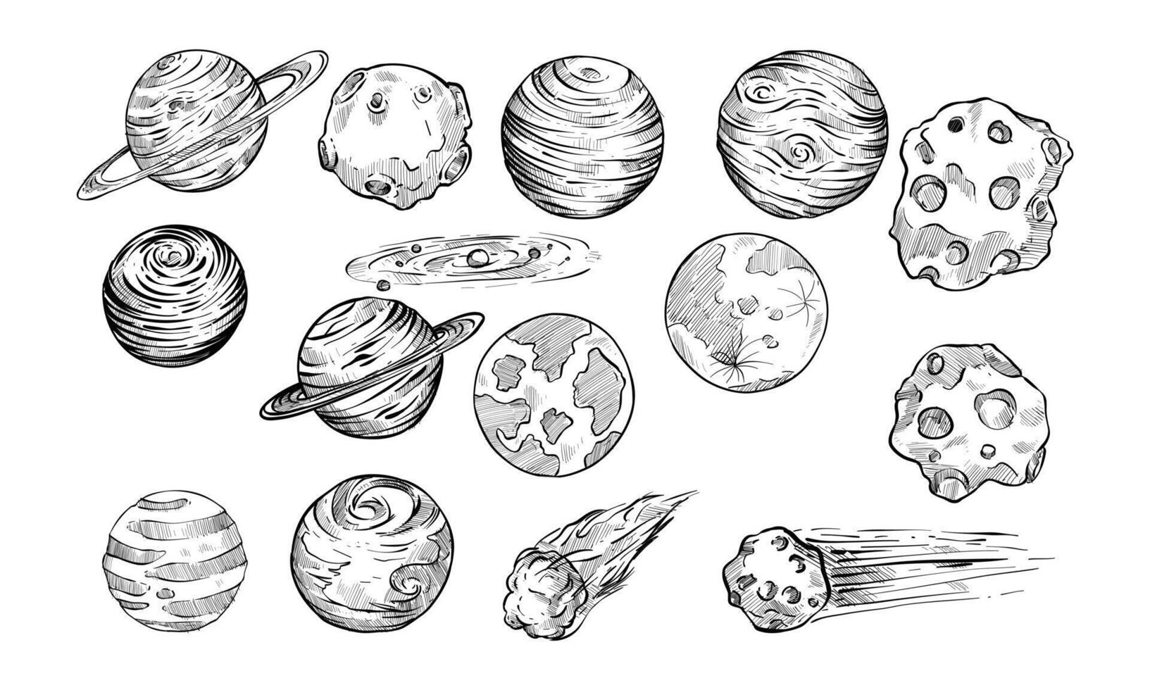space planet handdrawn collection vector