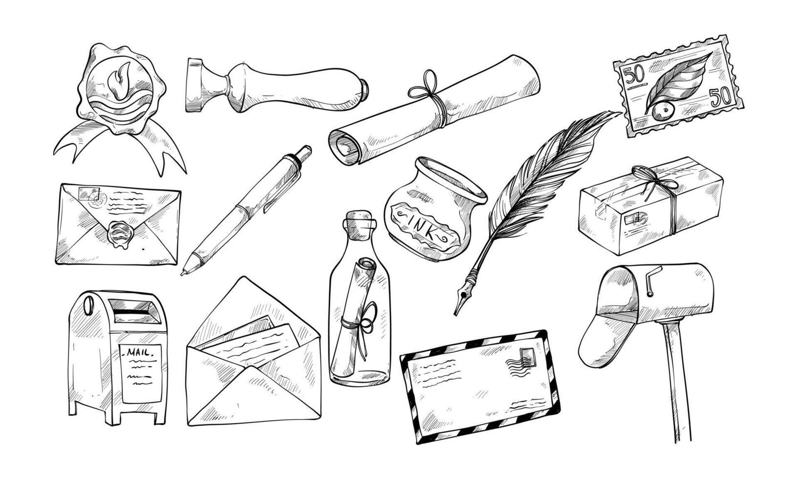 vintage mail handdrawn collection vector