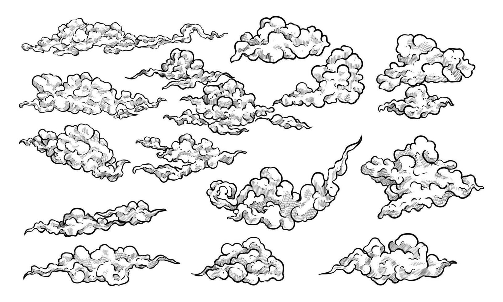 clouds cumulus handdrawn collection vector