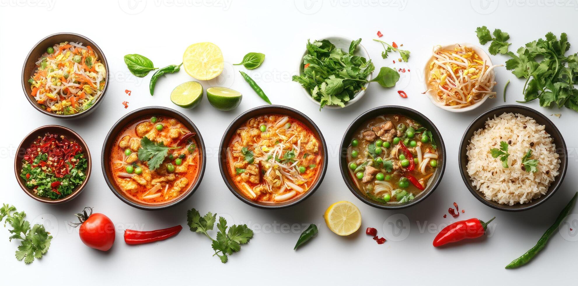 A Table Spread of Diverse Thai Dishes and Ingredients photo