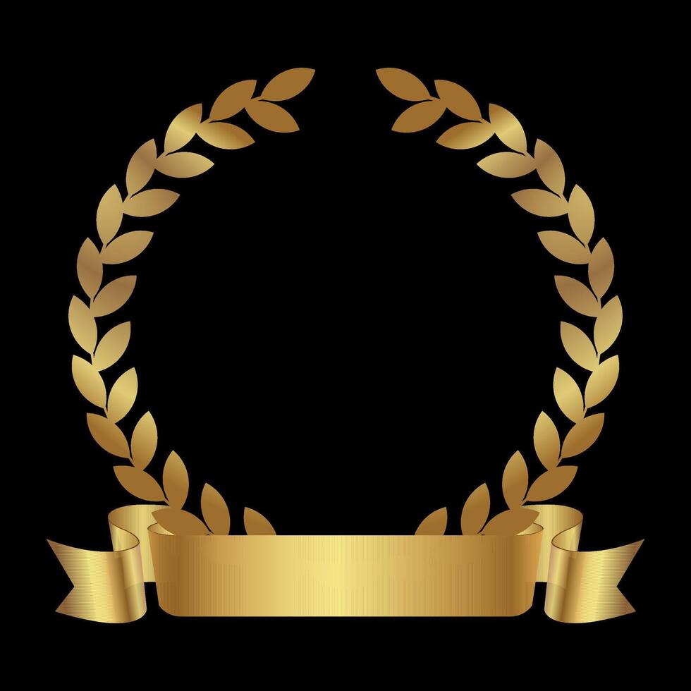 Gold laurel wreath isolated on black background. Laurel wreath with gold ribbon. Golden laurel wreath with ribbon. laurel wreath. vector