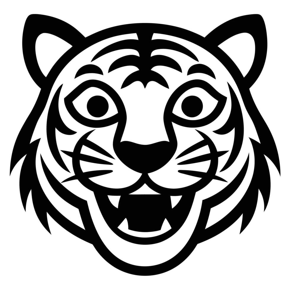 Smiling Tiger Face Silhouette for Nature Art vector
