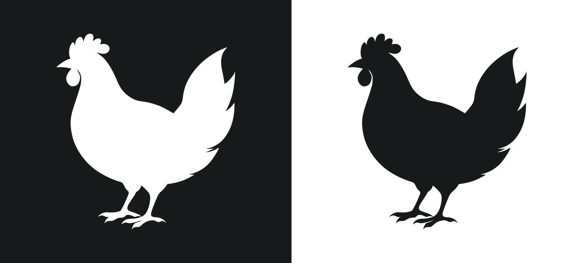 Stylish Black and White Chicken Silhouette Icon vector