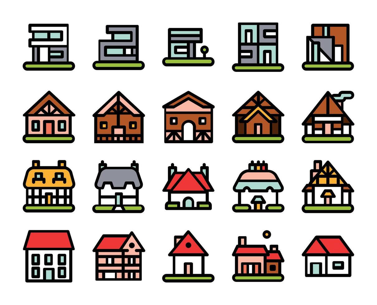 Types of houses set icon vector
