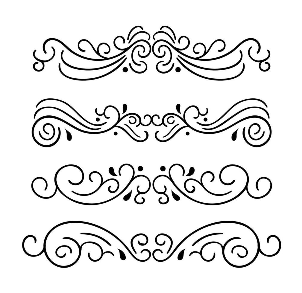 Set of decorative swirls divider on black and white colour vector