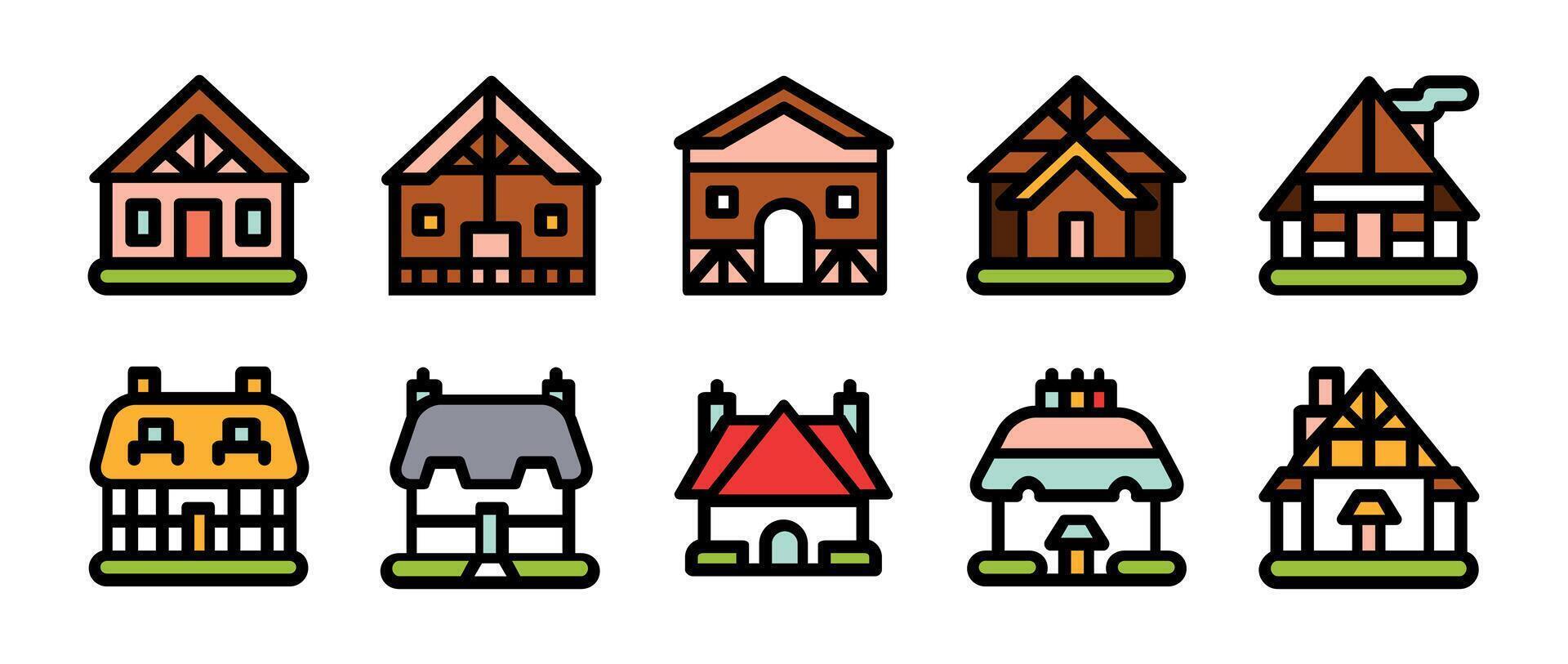 Types of houses set icon illustration on white background vector
